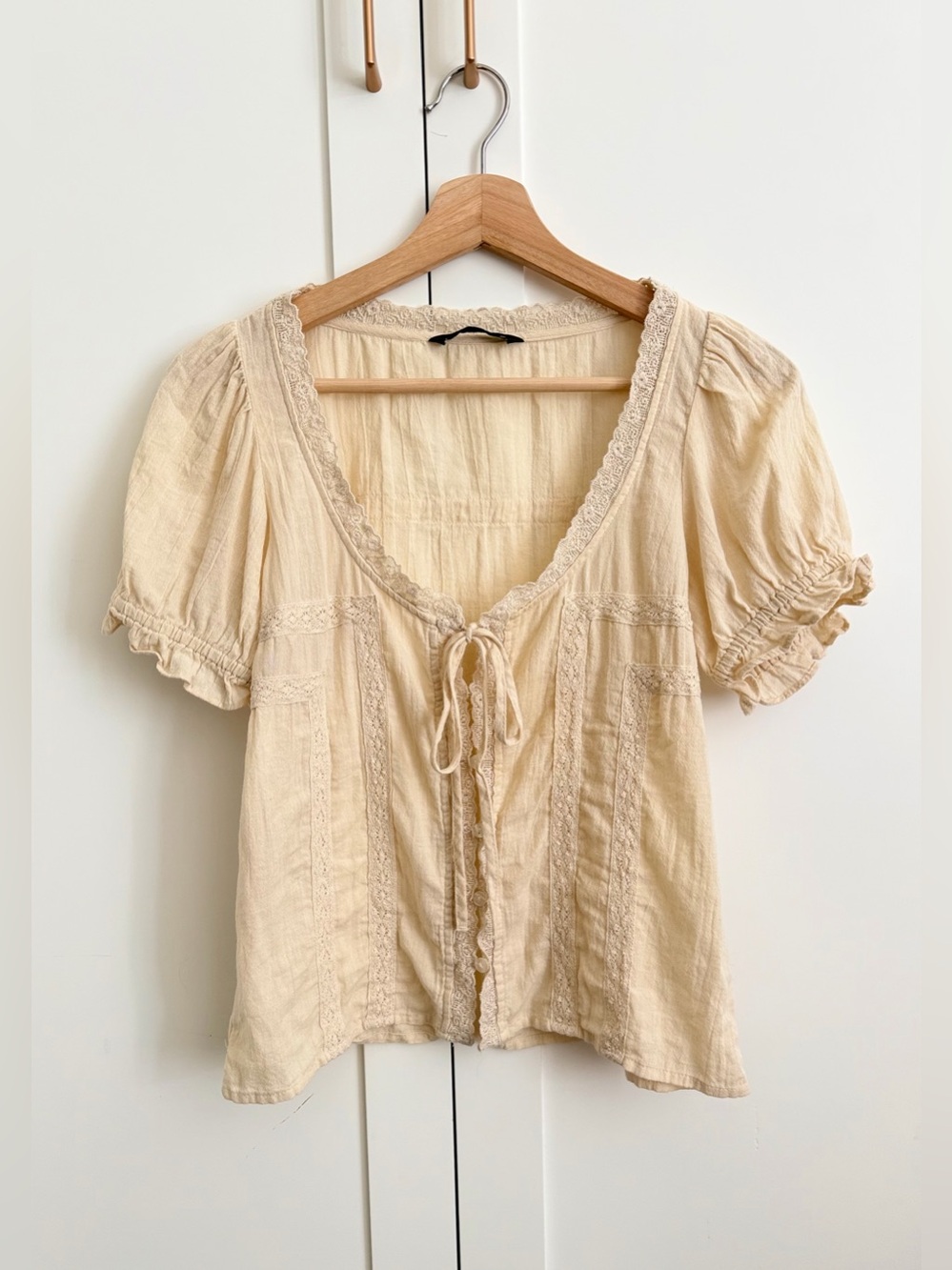 Zara Lace-Trim Tie Front Blouse